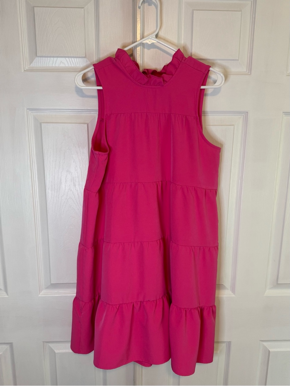 Mud Pie “Nat Bowtie” Tiered Dress Women’s M Hot Pink Ruffle Neck Sleeveless